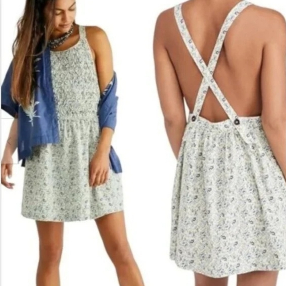 Free People Petunia Mini Overall Dress, Purple Floral, Size Large, NWT - Picture 16 of 16